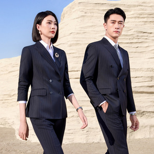 Navy Blue Striped Suit Unisex Professional Workwear Business Commute Spring 2026 Three Quarter Sleeves Polyester - Product Image 4