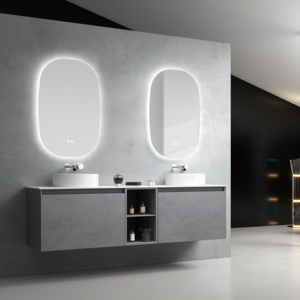 Hochwertiges Modernes Luxus-Badezimmerschrank-Set mit LED-Spiegel und Kunststein-Waschbecken für Hotel, Villa & Wohnzimmer - Product Image 1