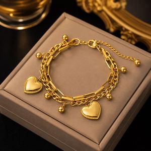 18K Gold Plated Rhodium Plated Geometric Fashion Women's <b>Bracelet</b> Wholesale Roman Numerals Heart Pendant Trendy Versatile Gift - Product Image 4
