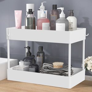 Under <strong>Bathroom</strong> <strong>Sink</strong> <strong>Storage</strong> 2 Tier Organizer Bath Collection Baskets White Under <strong>Sink</strong> Cabinet Organizer with Hooks - Product Image 2