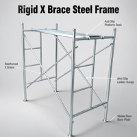 Plateforme de travail en acier robuste pour échafaudage, tour de travail 1200x1700mm avec barre en X pour la construction, l'entrepôt, OEM, vente en gros