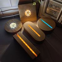 Socle en bois rectangulaire ovale, lampe à 7 couleurs blanc chaud, alimentée par USB, support en acrylique cristallin, socle d'affichage lumineux multifonction, féerique