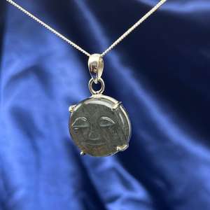 Collar de cara de luna de plata 925 con colgante redondo tallado a mano Regalo de piedras preciosas chapadas en oro y rodio - Product Image 6