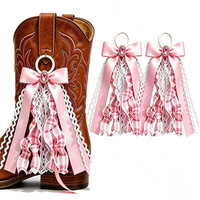 Bottes de cowboy avec pendentif décoratif en nœud papillon, accessoire en ruban écossais rose, accessoire pour bottes de style western