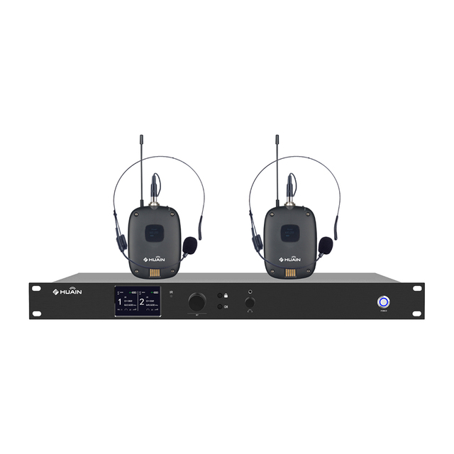 HUAIN UHF Dual-channel Wireless Microphone System Headset Lavalier Microphones Noise Cancelling Professional Performances