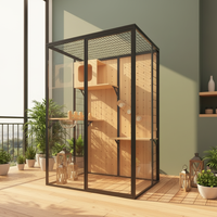 Villa pour chat en bois de luxe haut de gamme avec portes en verre, grande cage pour chat d'intérieur pour hôtel pour chats, pension et usage commercial