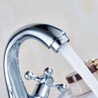 Robinet de lavabo classique moderne à double poignée croisée, monotrou, en laiton massif, à poser sur le comptoir, avec bec courbé