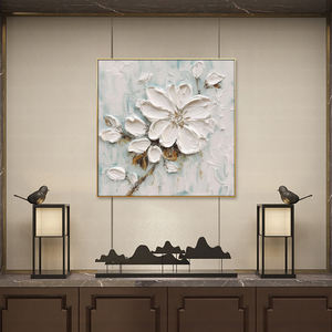 Grande <span class=keywords><strong>peinture</strong></span> à l'huile de <span class=keywords><strong>fleurs</strong></span> texturées <span class=keywords><strong>sur</strong></span> <span class=keywords><strong>toile</strong></span> abstraite paysage floral blanc <span class=keywords><strong>acrylique</strong></span> Art mural moderne salon maison déco - Product Image 4