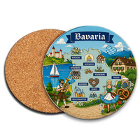 Sous-verre personnalisé de haute qualité avec carte de Bavière, en MDF et liège, souvenir touristique allemand, dessous de verre rond en bois, souvenirs