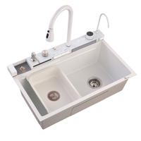 Évier de cuisine rectangulaire blanc moderne fait main Installation de robinet à un trou durable Évier de cuisine multifonctionnel