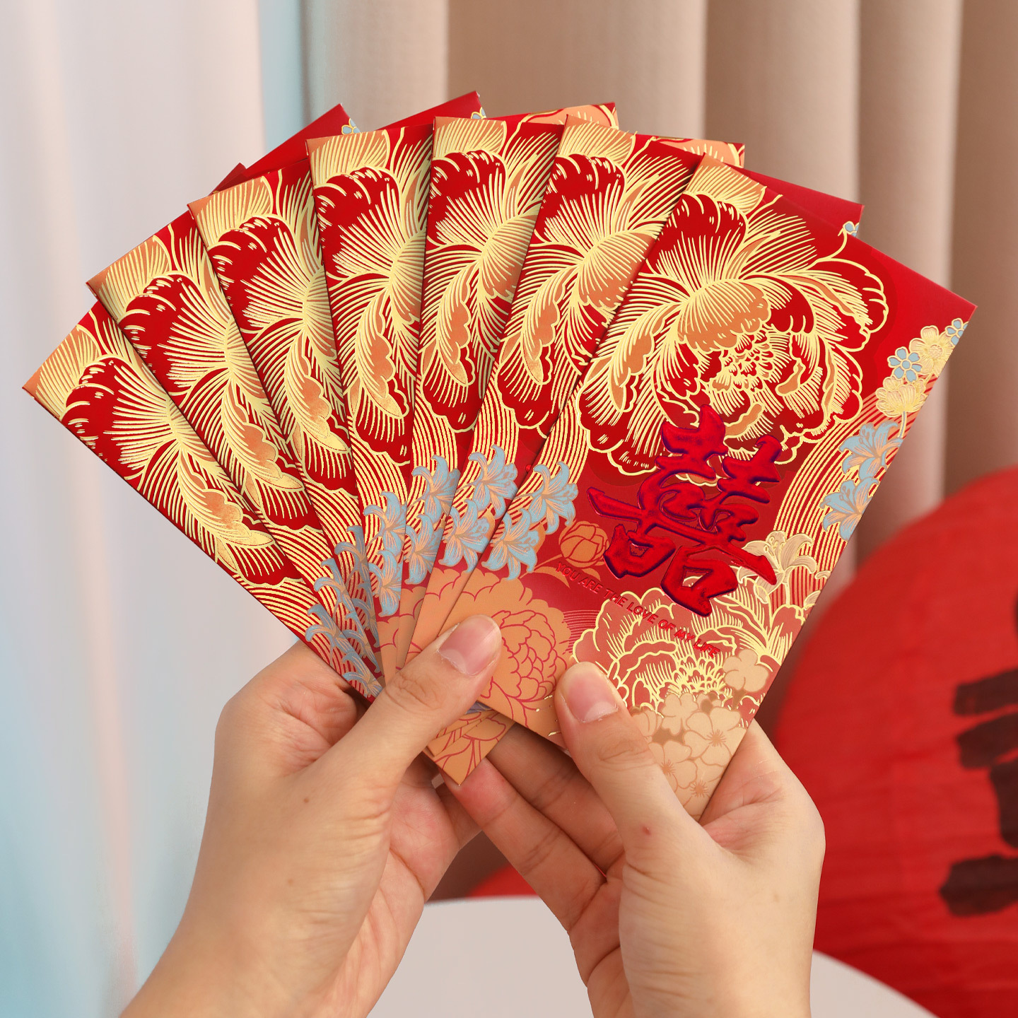 Large Peony Flowers Like Red Packets