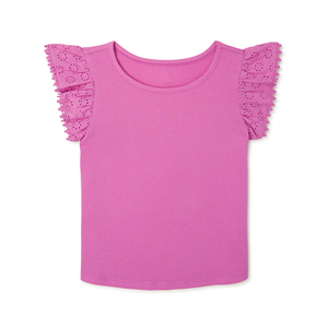 Summer Candy Solid Color Girls <strong>Top</strong> Boutique Toddler Baby Lace <strong>Flutter</strong> <strong>Sleeve</strong> <strong>Tops</strong> Wholesale Cotton High Quality Girls Shirts - Product Image 5