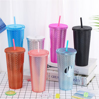 Botol Minum Plastik Anti Bocor Desain Sisik Ikan Model Durian, Dua Lapis, Sedotan, Kasual Outdoor, Cocok untuk Pria Wanita