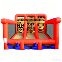 Cible de tir gonflable à thème hôtelier avec effet de fumée, jeu sportif, jeu de tir à trois canaux, défi d'aventure, structures gonflables personnalisées