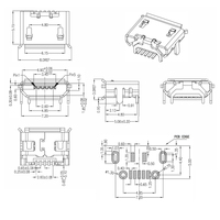Connecteur Micro USB Femelle Type B 5 Broches SMD à Montage en Surface, Receptacle Plaqué Or, Coque en Nickel, 4 Pattelettes de Fixation pour Câble de Charge