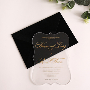 Carte d'invitation <span class=keywords><strong>en</strong></span> acrylique transparente populaire avec feuille d'or, enveloppe <span class=keywords><strong>en</strong></span> velours noir, texte personnalisé pour invitation de mariage - Product Image 3