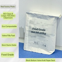 Sac à valve à fond carré 25 kg en papier kraft multicouche recyclable, compatible avec le remplissage automatique pour l'emballage de tapioca et d'amidon de maïs, certifié BRC