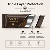 Sachet en aluminium imprimé sur mesure, scellé à l'arrière, de qualité alimentaire, vide, pour emballage de poudre de café instantané en stick