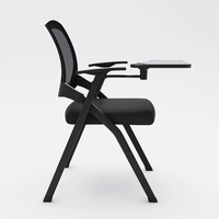 Chaise de formation ergonomique pliable avec dossier en maille ventilée et tablette d'écriture rembourrée pour conférences, salles de classe et bureaux
