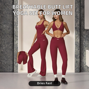 Ensemble de sport 2 pièces pour femme, respirant, séchage rapide, haute qualité, avec bretelles croisées, en Spandex/Nylon, pour gym, fitness et yoga - Product Image 2