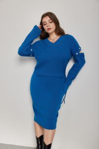Conjunto de Dos Piezas de Falda <span class=keywords><strong>Midi</strong></span> para Mujer, Conjunto de Punto Azul Otoñal, Suave, Transpirable y Elegante con Cinturón Cargo - Product Image 2