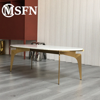 Table basse de salon moderne et luxueuse, pieds angulaires en acier inoxydable de forme ovale rose doré et durable, meubles d'appoint