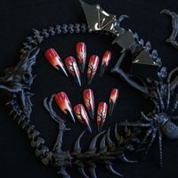 Nouveaux Styles Flamme Wasteland Demon Magnifique Faux Ongles Art Halloween Vacances 24PCS Long Stiletto Press Ons Ongles