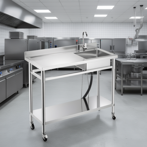 Fregadero Comercial para Cocina Industrial de Acero Inoxidable 47.2 x 19.7 con Ruedas y Grifo Integrado - Product Image 2