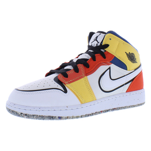 Nike Air Jordan 1 MID SE GS รองเท้าเด็กชายสีขาว/ดำ/picante สีแดงฤดูร้อนฤดูหนาวและฤดูใบไม้ผลิ-100% ของแท้ - Product Image 1