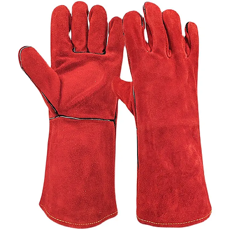 Factory Direct Sales 14"16''Extended Cowhide Welding Gloves Heat Insulation Anti-Scald Welding Special Labor Protection Gloves