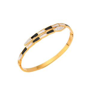 Bracelet manchette serpent coquillage noir et blanc, plaqué or, en acier inoxydable, bijoux de mode unisexe, cadeau tendance géométrique - Product Image 2