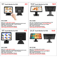 Moniteur POS LCD 15 pouces, support VESA, base en plastique et métal, système de paiement capacitif, écran tactile