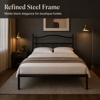Queen-Bettgestell für Gästezimmer und Schlafzimmer, mattes schwarzes Metallplattformbett mit Kopfteil und Lattenrostunterstützung