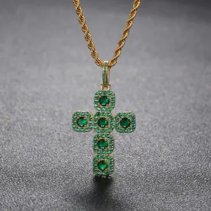 绿色和蓝色石头水晶冰出十字微型铺装立方氧化锆用于女性珠宝