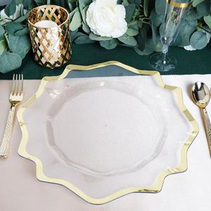 Platos de plástico transparente de 13 pulgadas con diseño de plantas, estilo americano, platos redondos transparentes para la cena con borde dorado - Product Image 2