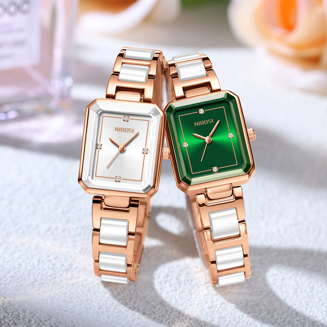 Nibosi 2668 Ladies Fashionable Watches Luxury Women Square Ceramic Style Band Quartz Watch for Women