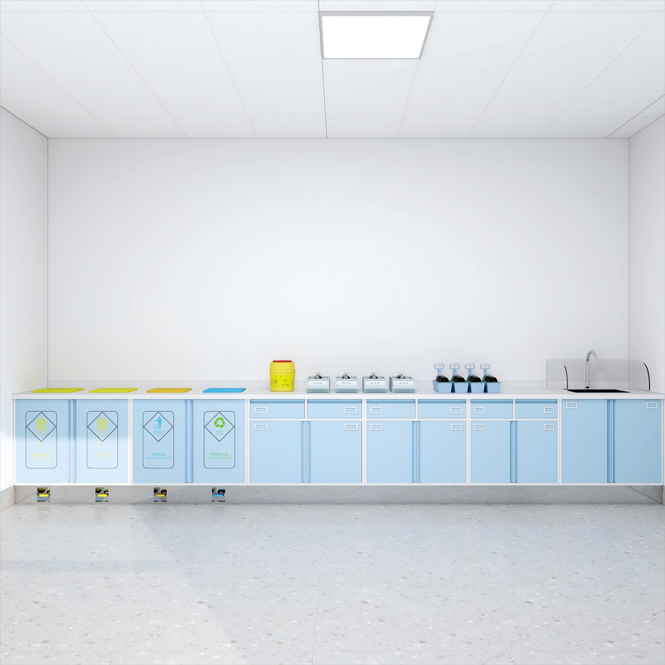Hospital Garbage Rack Step-on Dual Bin Hands-free Garbage Cabinet for Hospital Operating ...