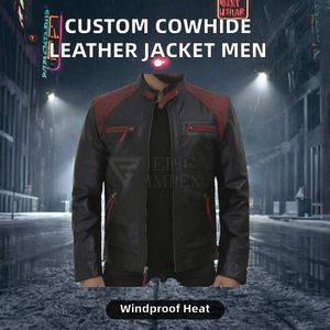 Chaqueta de Cuero Vacuno Hecha a Medida para Hombre, Estilo Urbano, Impermeable, para Invierno, con Cierre de Cremallera y Tinte Liso - Product Image 2