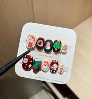 Collection de Noël : Autocollants d'ongles ronds en PMMA faits à la main, style dessin animé mignon, motifs croix et roses, pour filles, amovibles et faciles à poser