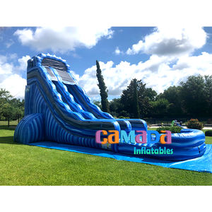 Toboggan aquatique gonflable tropical avec piscine, palmier de 18 pieds, toboggan aquatique en marbre de coco pour cour arrière commerciale - Product Image 1