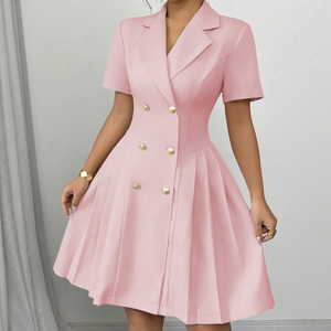 IStapromo Gifts Summer Vintage Cross-border Europe United States Women's New Mid-length Solid Color Splicing Polyester <b>Dress</b> - Product Image 5