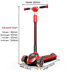 Tricycle à trois roues pour enfants en alliage d'aluminium, trottinette à pousser, roues à LED clignotantes, pliable, hauteur réglable pour les tout-petits, extérieur - Product Image 3