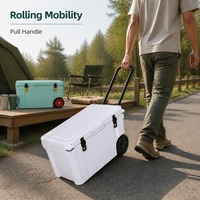Glacière portable écologique à roulettes 65QT, coque rigide, double loquet, isolation en mousse PU, maintien de la glace pendant 7 jours pour aliments et boissons