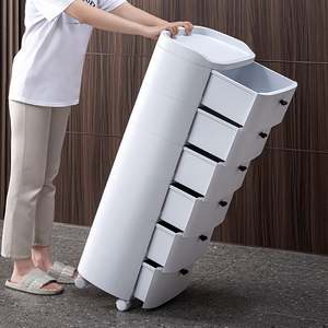 Mesita de Noche Blanca multicapa, encimera de madera para dormitorio, cajón de plástico, armario de almacenamiento con rueda - Product Image 5