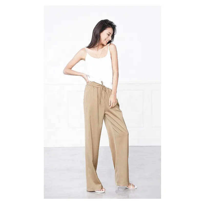 2020 Spring Summer Women Fashion Wear Hot Item New Style Super Smooth Wide Leg Pants Cool Sense Pearly Finish Trousers