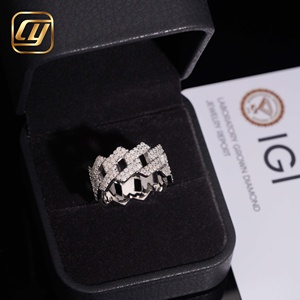 Anillo de Eslabones Cubanos de Plata con Baño de Rodio, con Diamantes Cultivados en Laboratorio Certificados IGI, Estilo Hip Hop, para Hombre, Joyería de Fiesta - Product Image 3