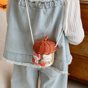 In estate nuova Mini borsa a tracolla per bambini con tessuto di nocciola in paglia - Product Image 2