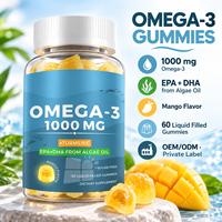 Gummies d'oméga-3 aux algues OEM ODM 1000mg EPA DHA saveur curcuma mangue sans sucre, remplis de liquide, marque privée, fabricant en gros