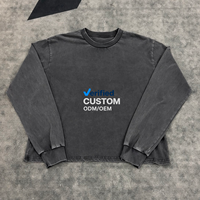T-shirt Oversize à Manches Longues en Molleton Français Effet Délavé Style Streetwear, Vêtements de Marque Privée en Gros