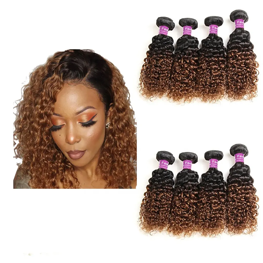 Hot Sale Fiber Synthetic Curly Hair Weave Two Tone Ombre Color Heat Resistant Synthetic Hair Bundles